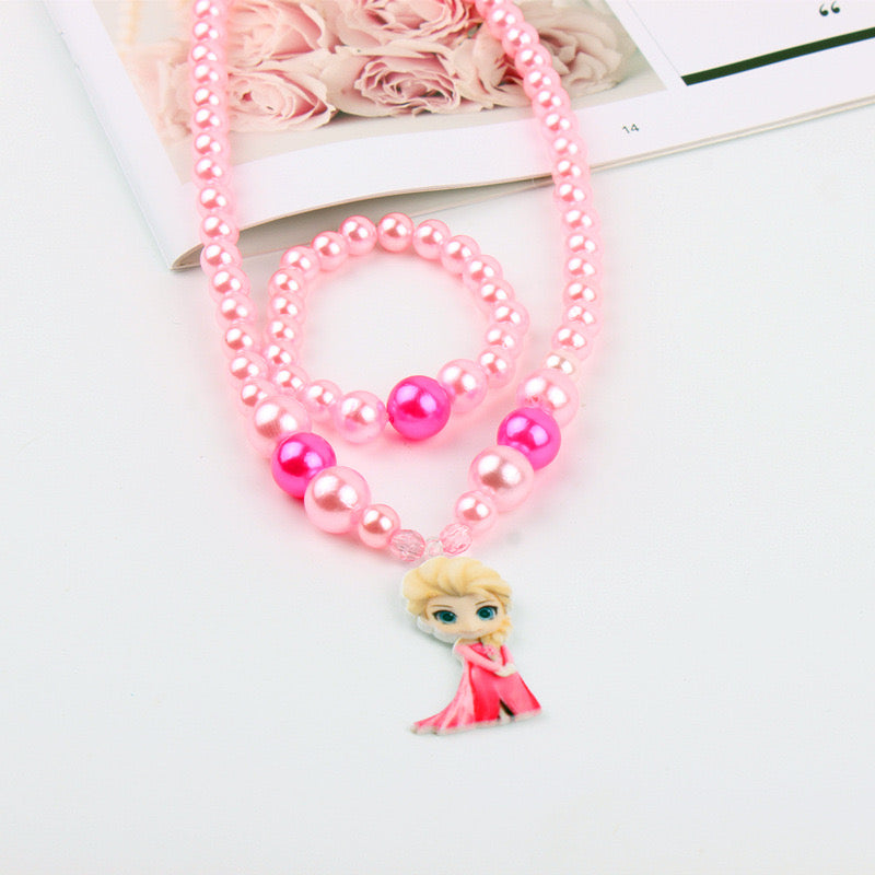 Collar de perlas con dibujo animado para niñas