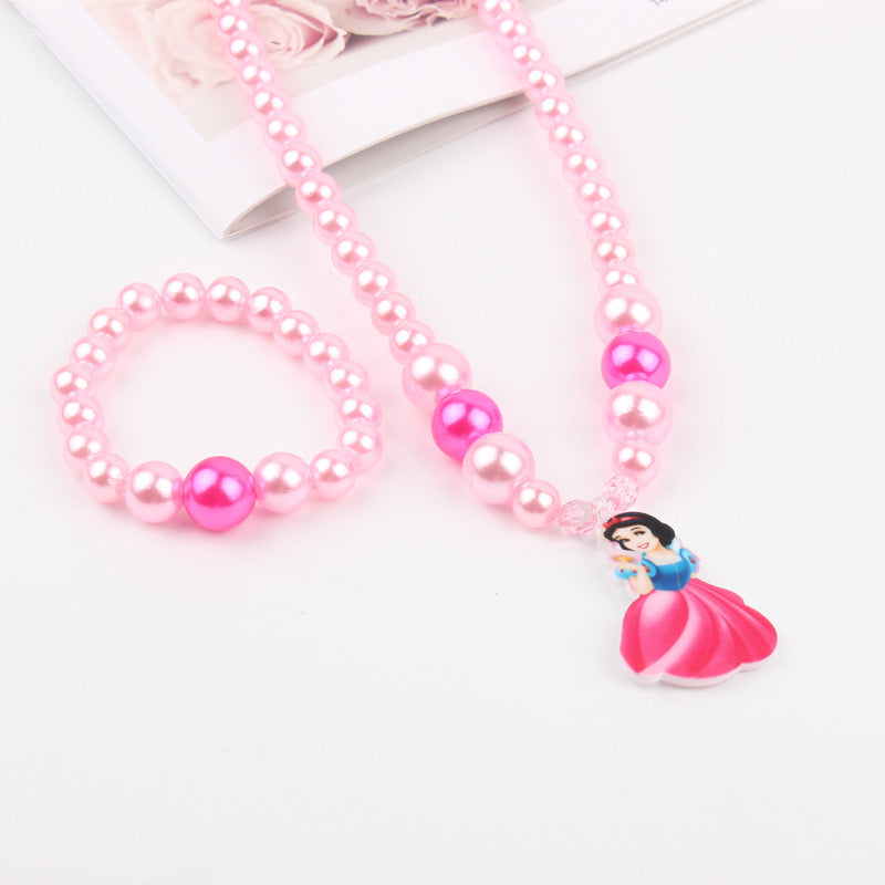 Collar de perlas con dibujo animado para niñas